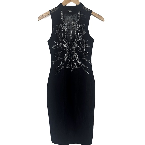 NWOT Kardashian Kollection for Lipsy Black Lace Lined Cocktail Dress Sequin 4 - Picture 4 of 10